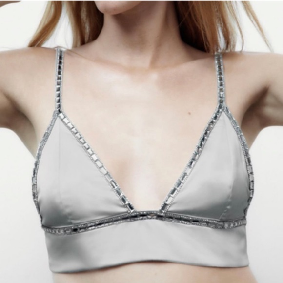 Zara white triangle rhinestone bra top size small NWOT Size Small - Picture 1 of 7
